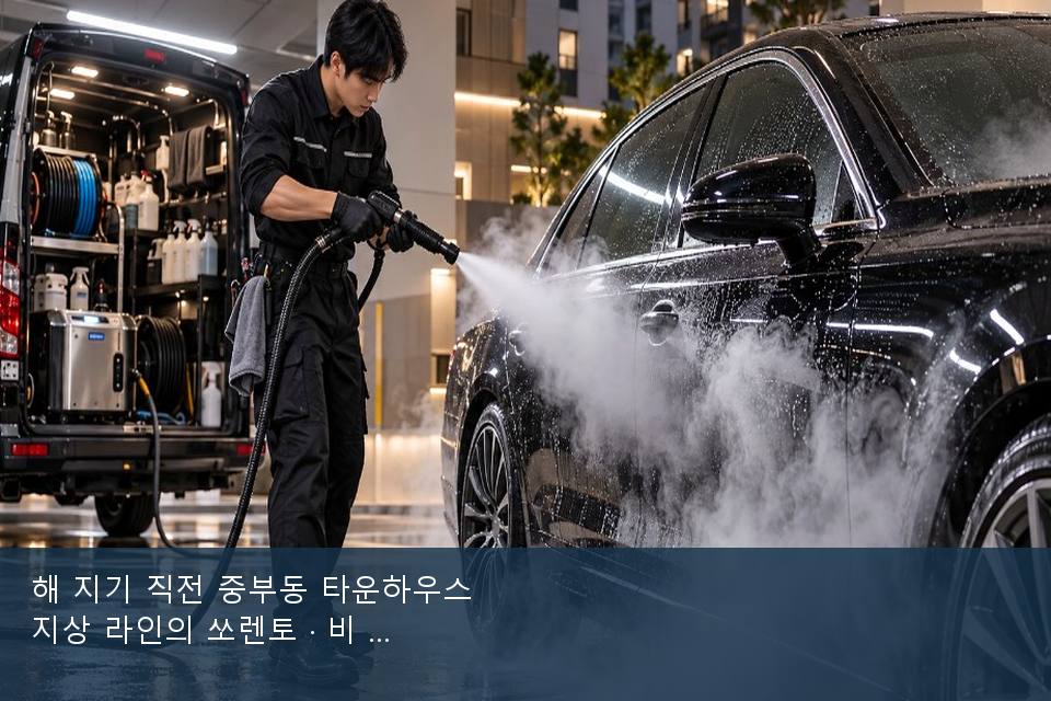 해 지기 직전 중부동 타운하우스 지상 라인의 쏘렌토 · 비 갠 뒤의 작업